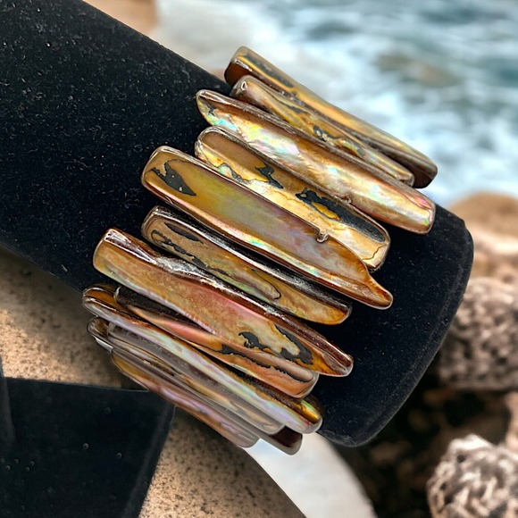Abalone Shell Wide Stretch 3 5/8 Inches Long Bracelet! - Picture 1 of 7